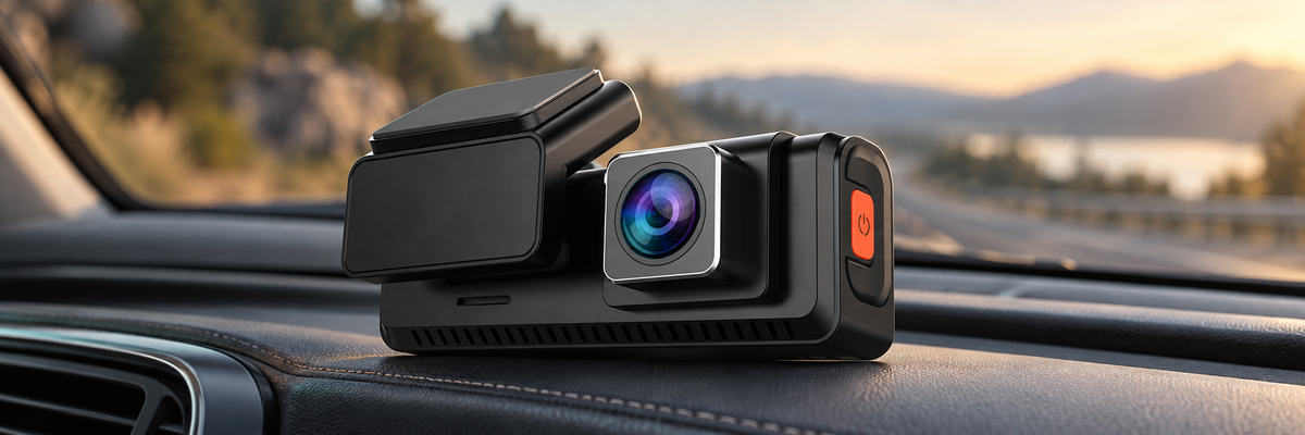 Dash camera displayed on a car dashboard