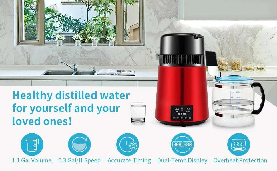 1.1 Gal Water Distiller 750W with Timer & Dual Temp Display-1L per Hour / United States