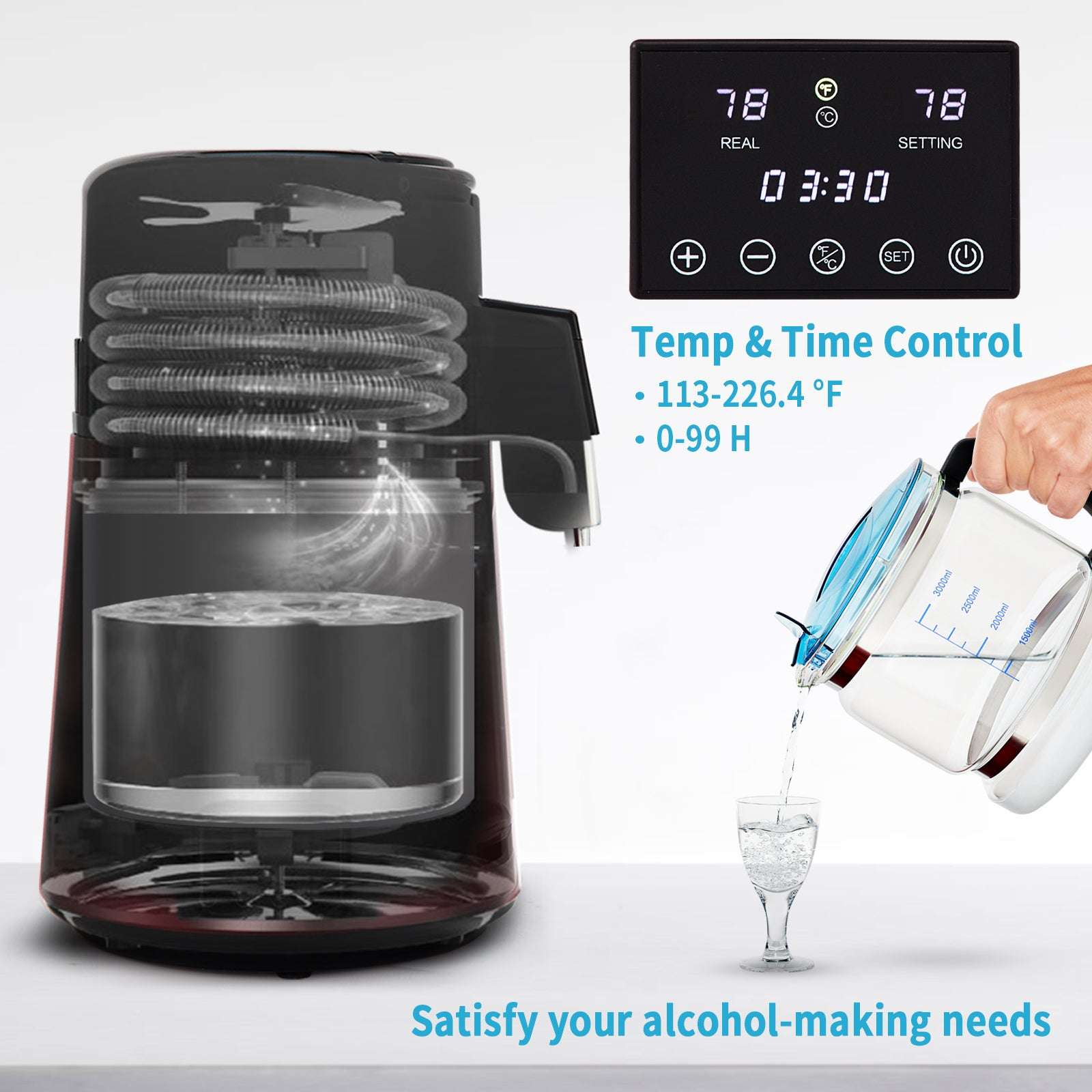 1.1 Gal Water Distiller 750W with Timer & Dual Temp Display-1L per Hour / United States