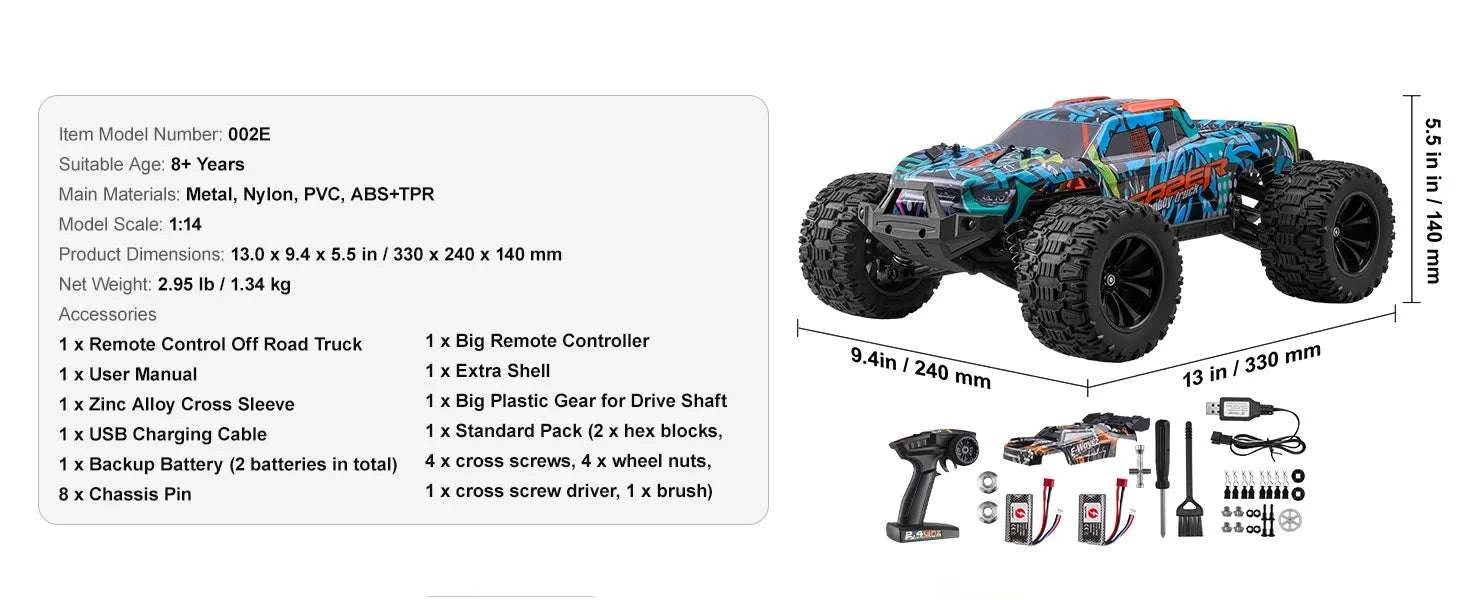 1:14 4WD RC Off-Road Car 42KM/H with Adjustable Speed Control-1PC / United States
