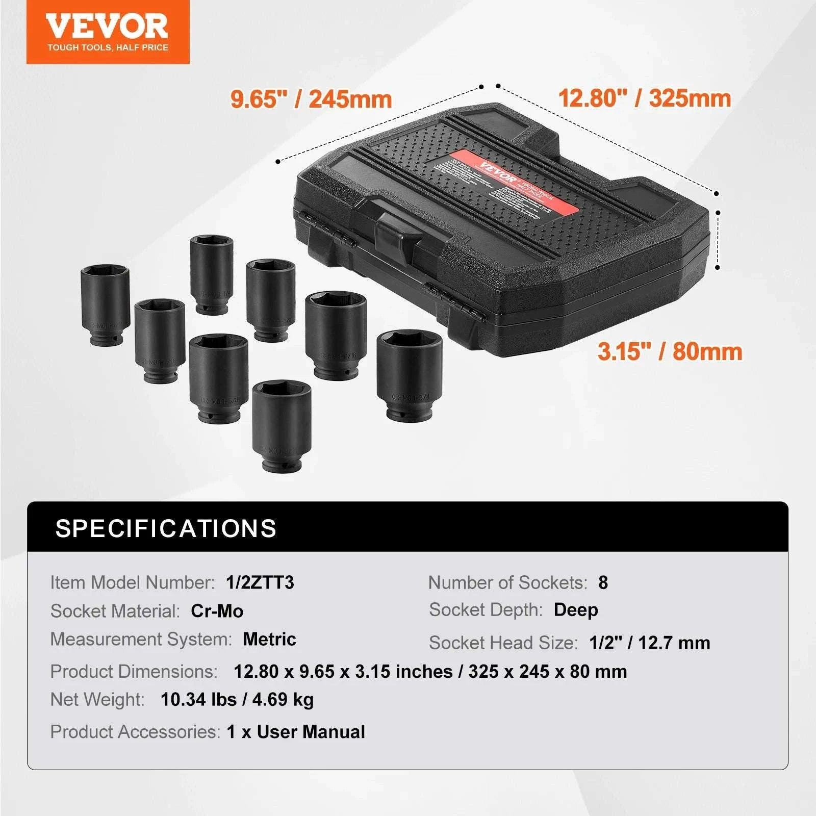 1/2" Drive Axle Nut Impact Socket Set 8-Piece Metric 12-Point-12Point 8Piece / spain