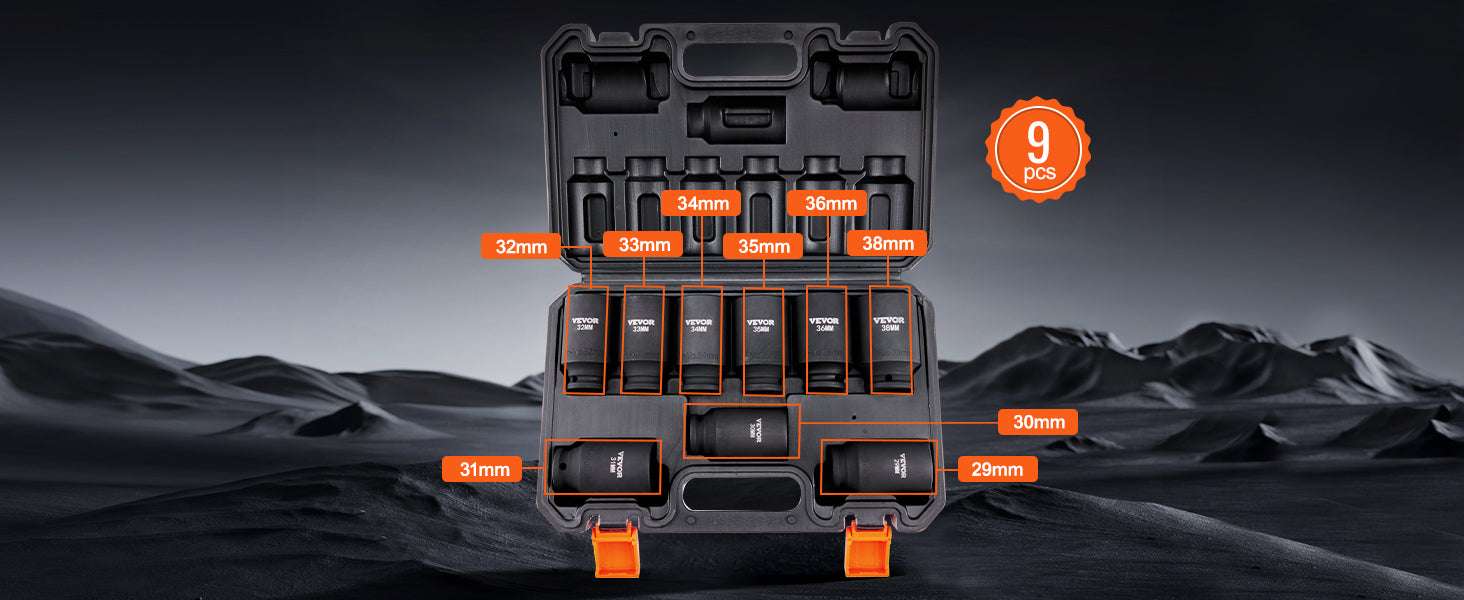 1/2" Drive Deep Impact Socket Set Metric 9-Piece Cr-Mo Steel-9pcs / United States