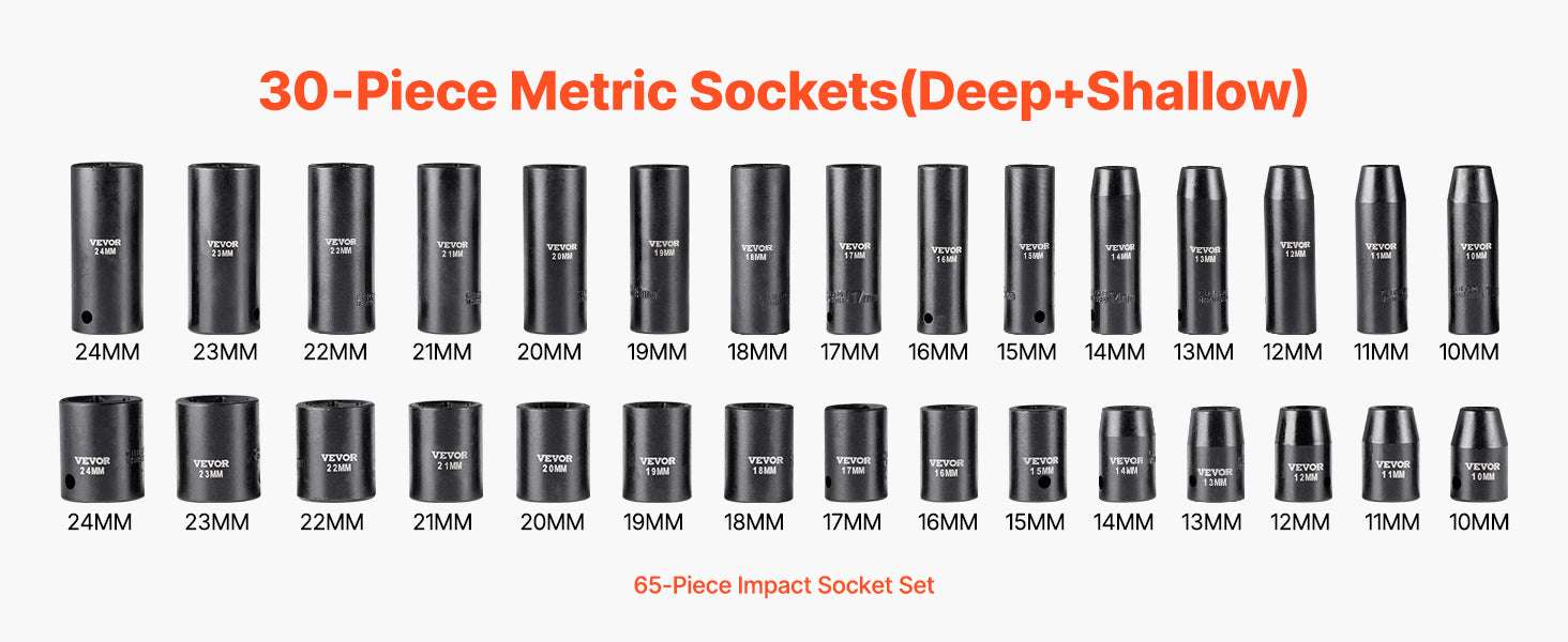 1/2" Drive Impact Socket Set 26 or 65 Piece SAE & Metric-65PCs / United States