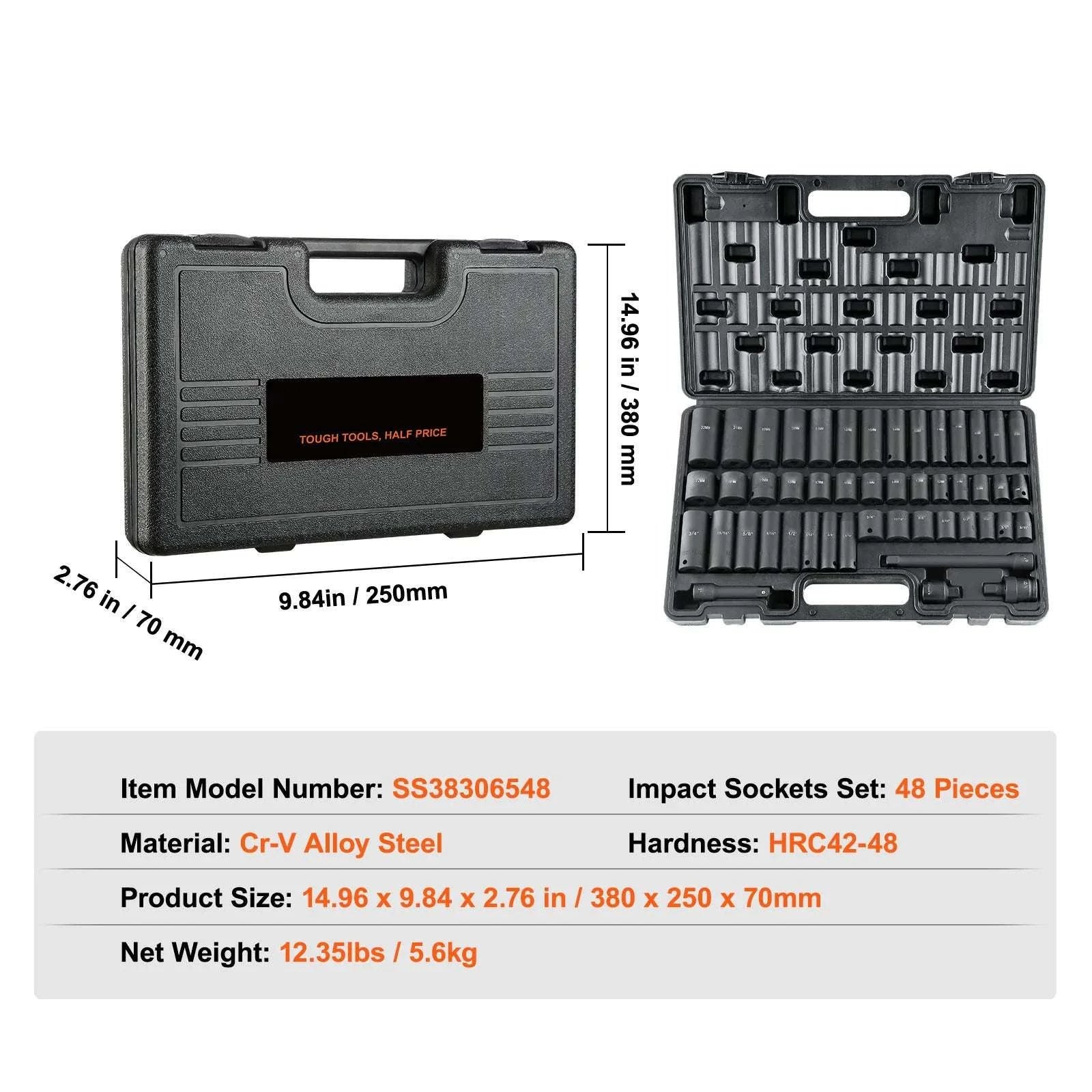 1/2'' Drive Impact Socket Set SAE & Metric Deep/Standard 26–65PC-29PCs CR-Mo / United States