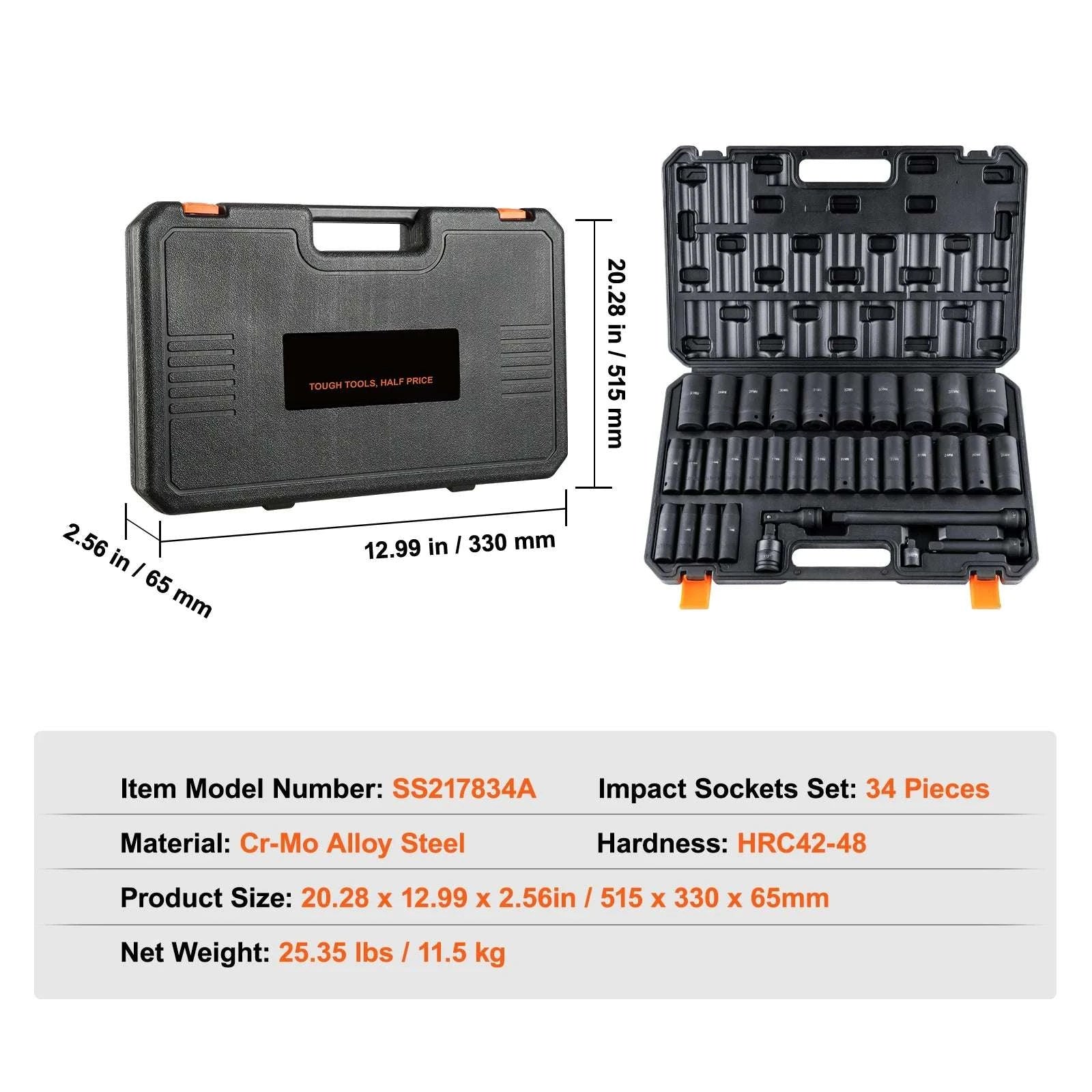 1/2'' Drive Impact Socket Set SAE & Metric Deep/Standard 26–65PC-29PCs CR-Mo / United States