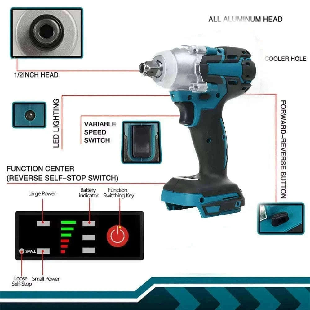 1/2 Inch 520Nm Brushless Cordless Impact Wrench with Toolbox Set-2 Batteries Set / Germany