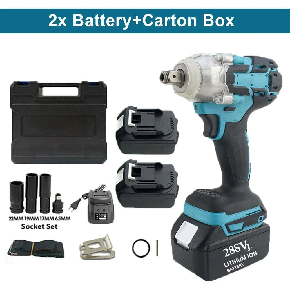 1/2 Inch 520Nm Brushless Cordless Impact Wrench with Toolbox Set-2 Batteries Set / Germany