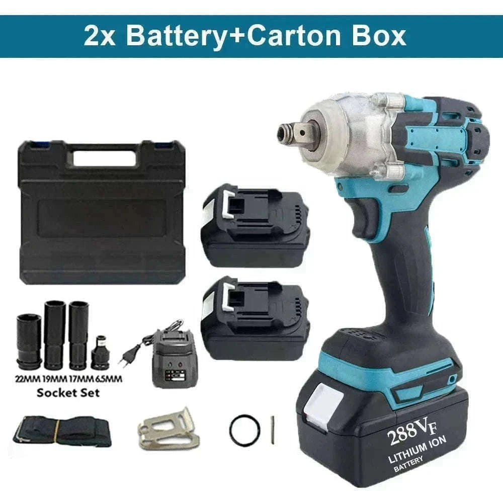 1/2 Inch 520Nm Brushless Cordless Impact Wrench with Toolbox Set-2 Batteries Set / Germany