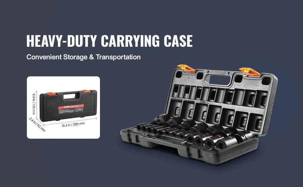 1/2 Inch Drive Impact Socket Set 19-Piece 6-Point Heavy Duty Kit-United States