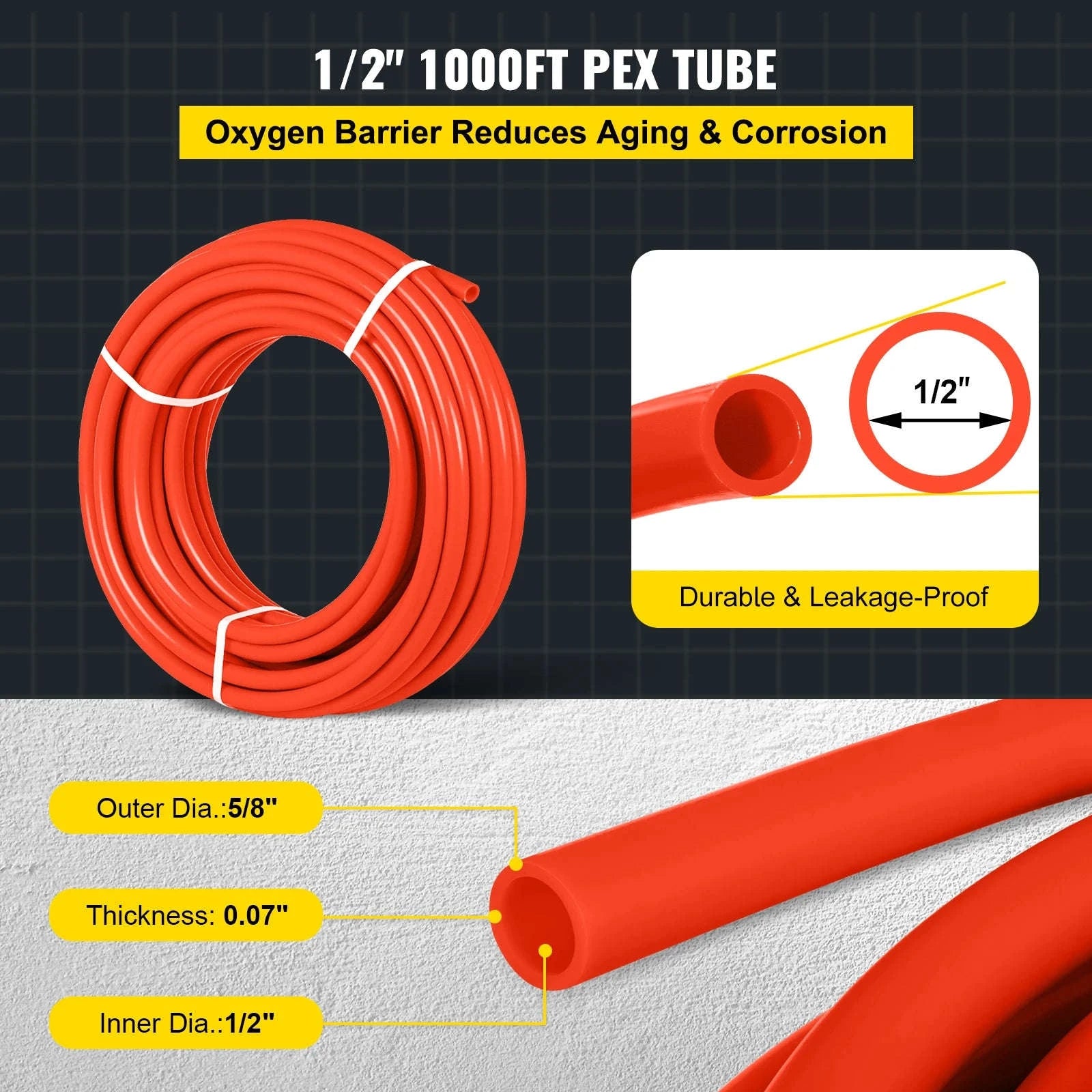 1/2 Inch x 1000 ft Oxygen Barrier PEX Tube for Radiant Floor Heating and Hot/Cold Water-red / United States