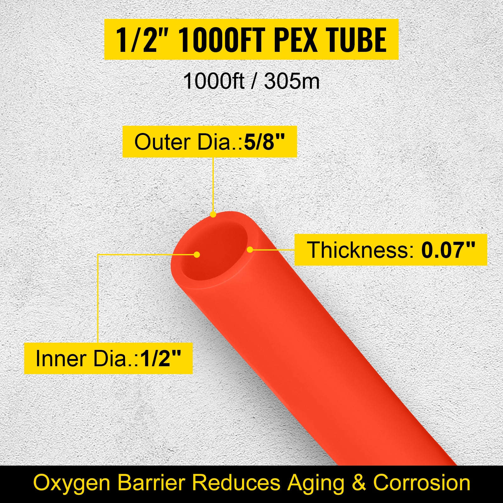 1/2 Inch x 1000 ft Oxygen Barrier PEX Tube for Radiant Floor Heating and Hot/Cold Water-red / United States