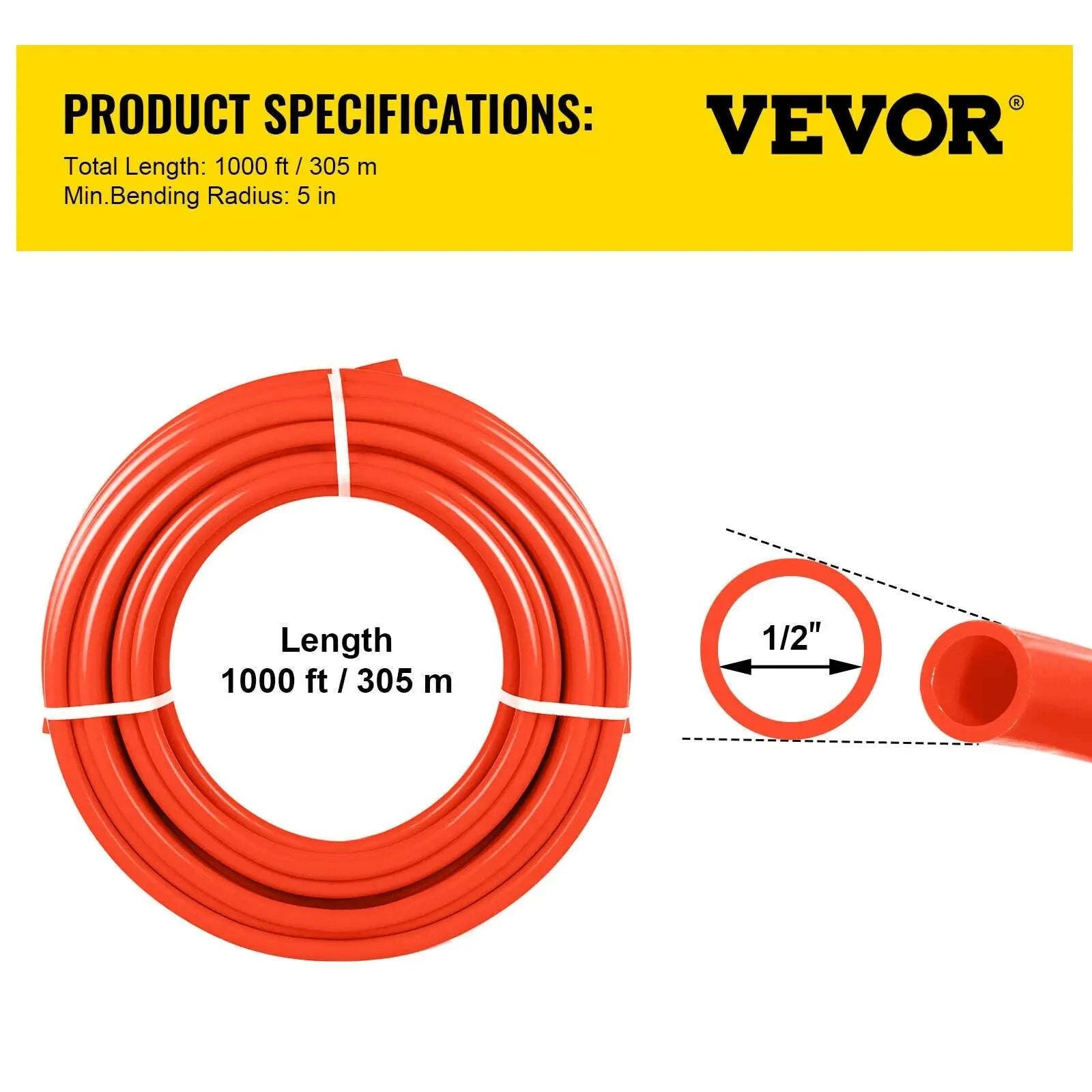 1/2" PEX Tubing 1000ft Oxygen Barrier Pipe for Radiant Heating-red / canada