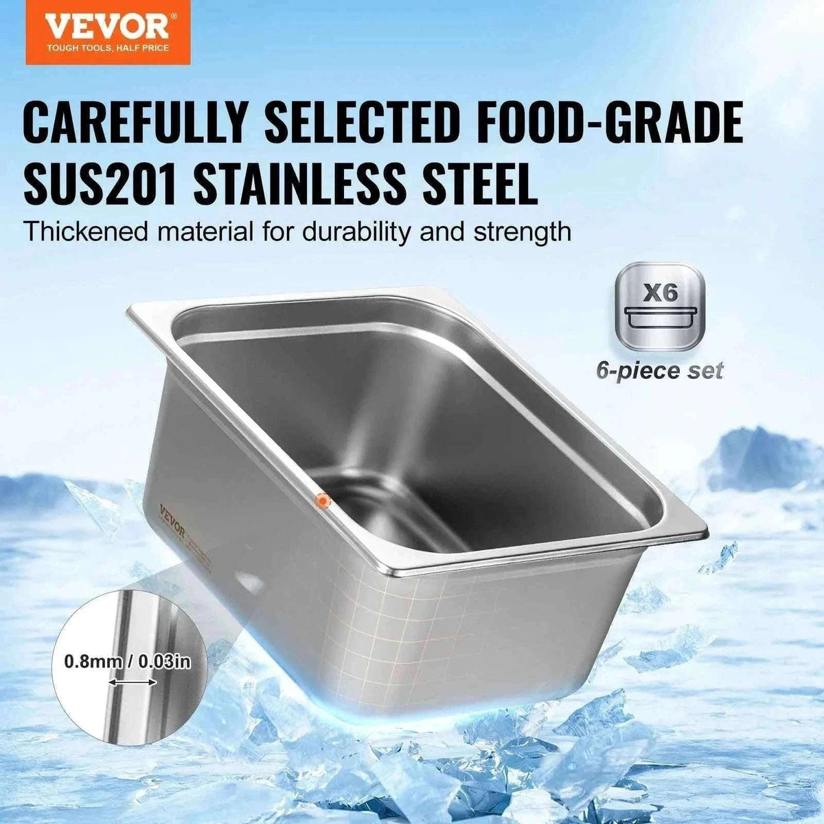 1/2 Size 6-Inch Deep Steam Table Pan Set with Lids, 6 Pack-6pcs 9.8QT / spain