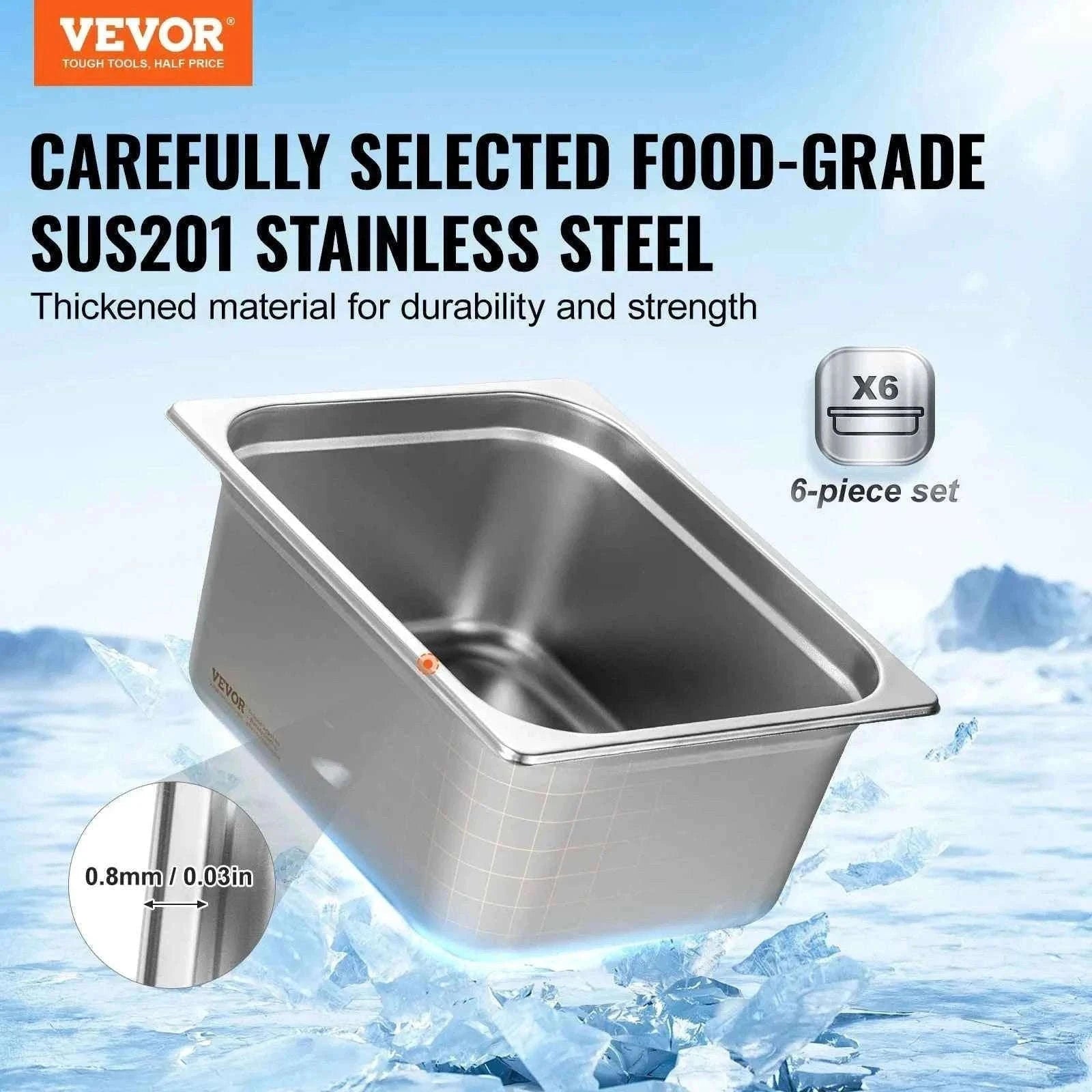 1/2 Size 6-Inch Deep Steam Table Pan Set with Lids, 6 Pack-6pcs 9.8QT / spain