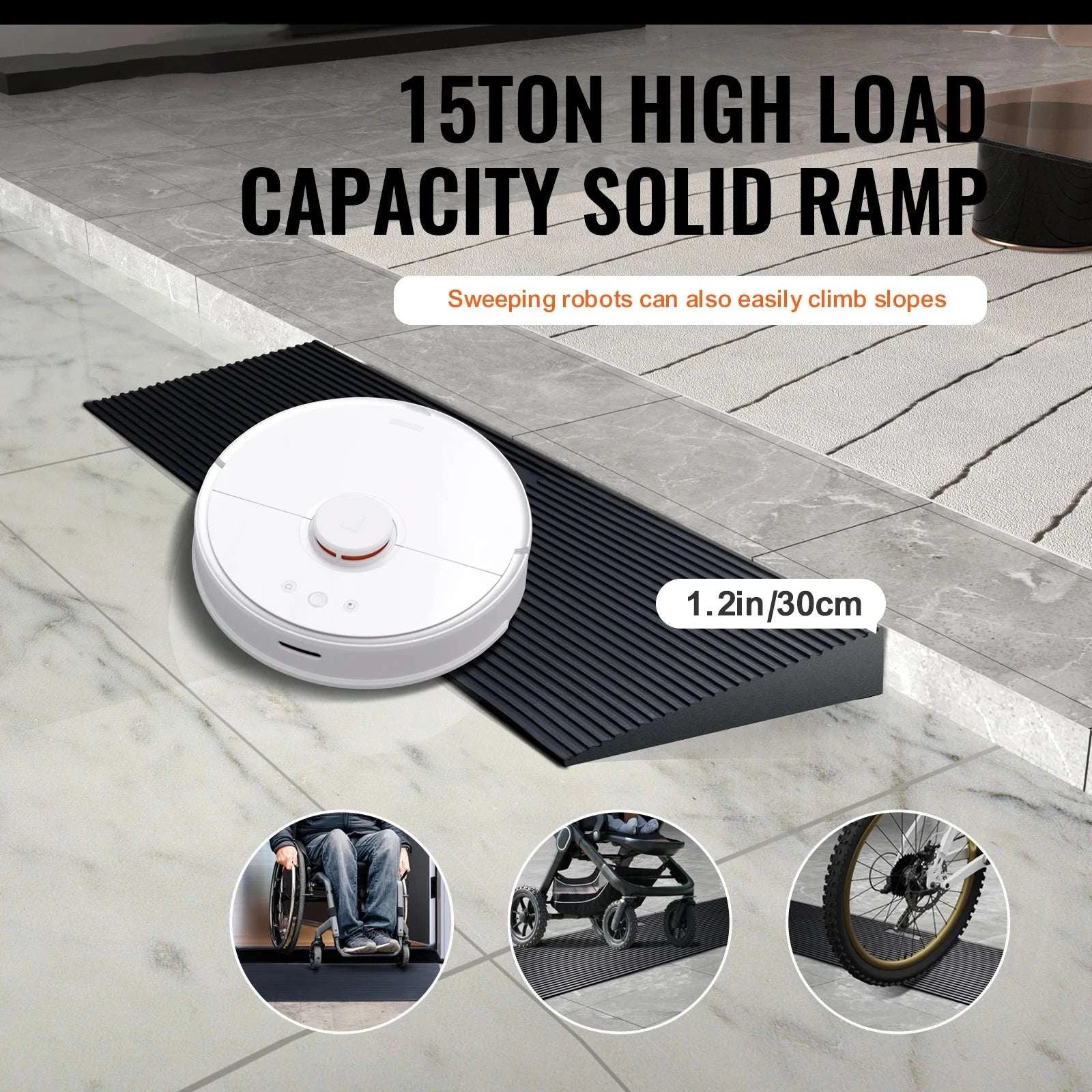 1.2" Threshold Ramp Rubber Wheelchair Ramp Cuttable Heavy Duty-35.4x7.9x1.2in / United States