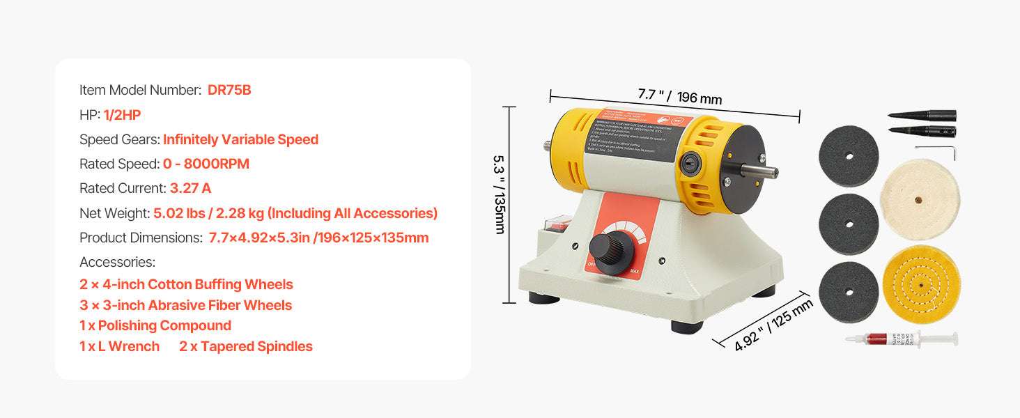 1/2HP Bench Buffer Polisher 0–8000RPM with Complete Wheel Kit-4inch 110V / United States