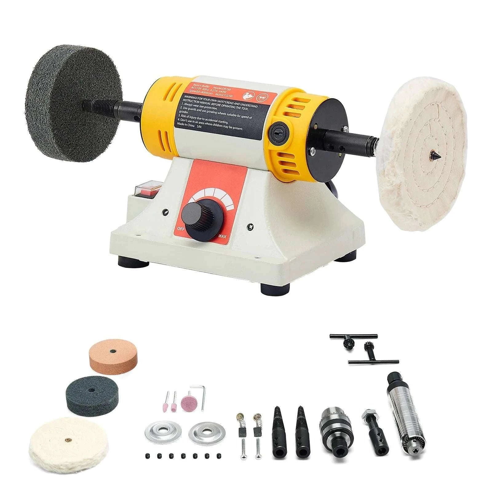 1/2HP Bench Buffer Polisher with Variable Speed 0–8000RPM Kit-4inch 110V / United States