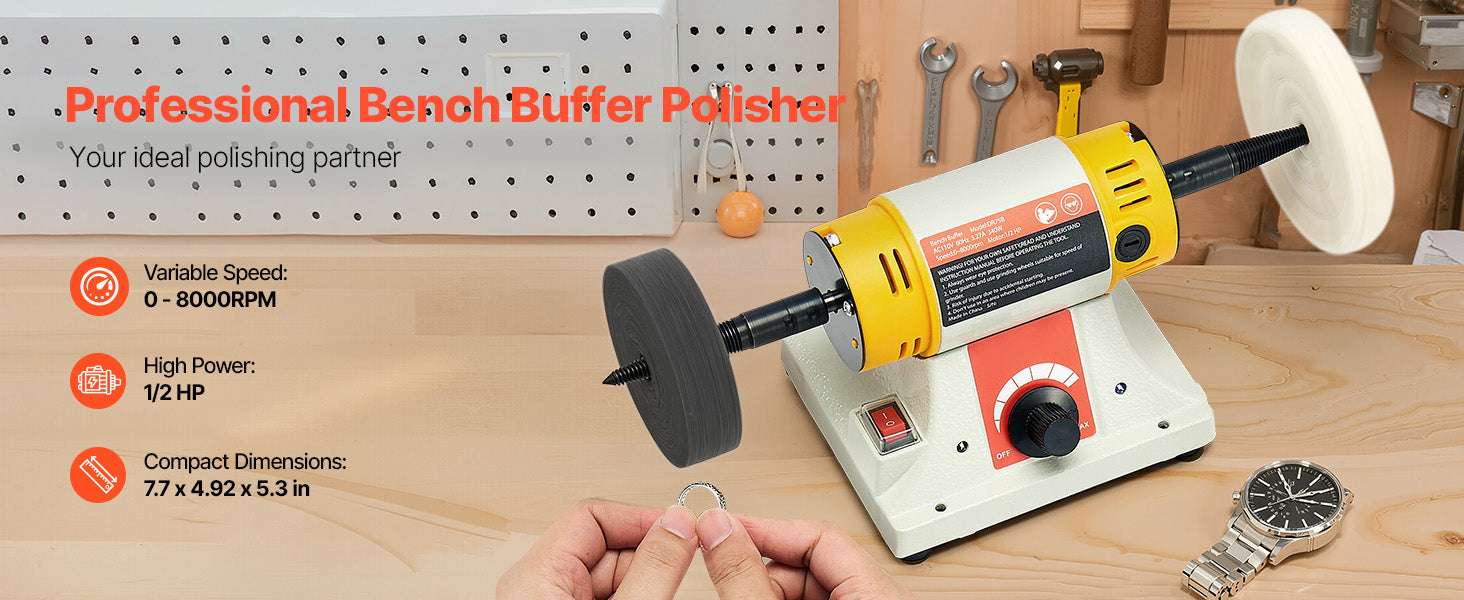 1/2HP Bench Buffer Polisher with Variable Speed 0–8000RPM Kit-4inch 110V / United States