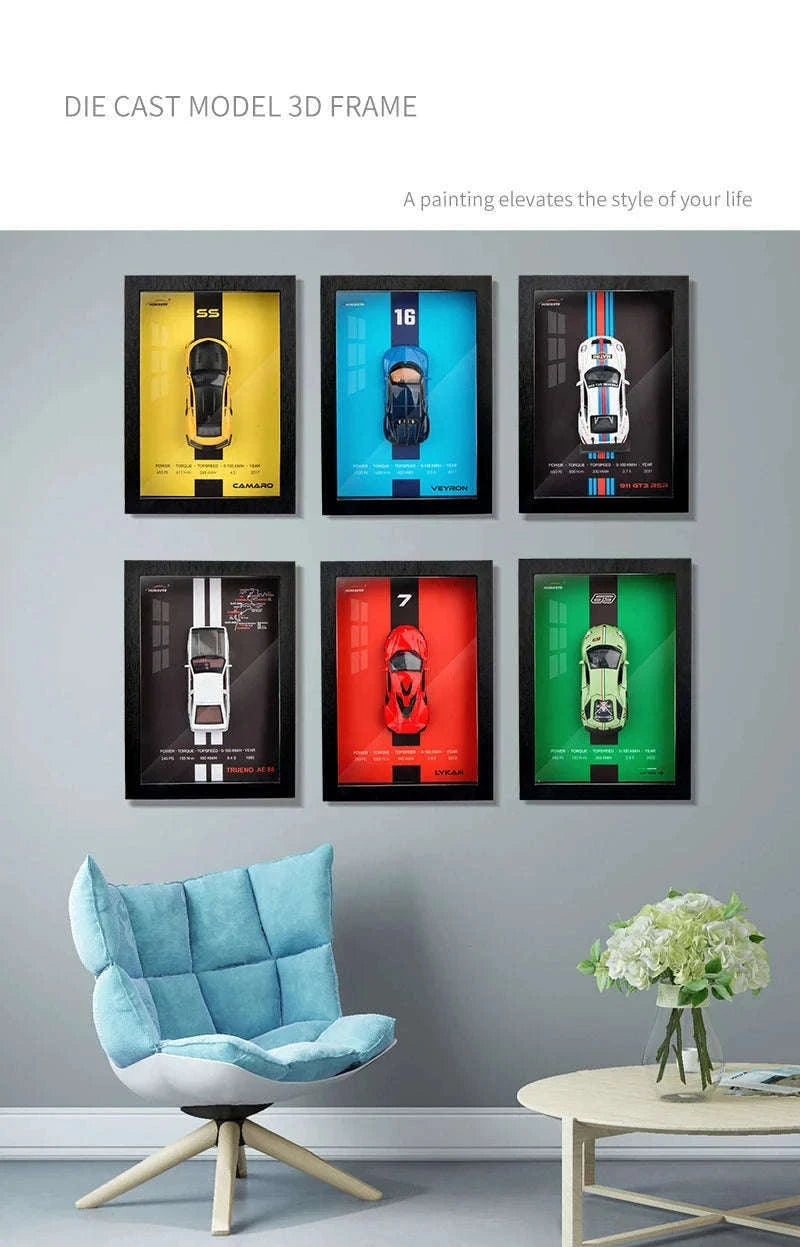 1:32 Diecast Metal Sports Car Frame Wall Decor Model-B1