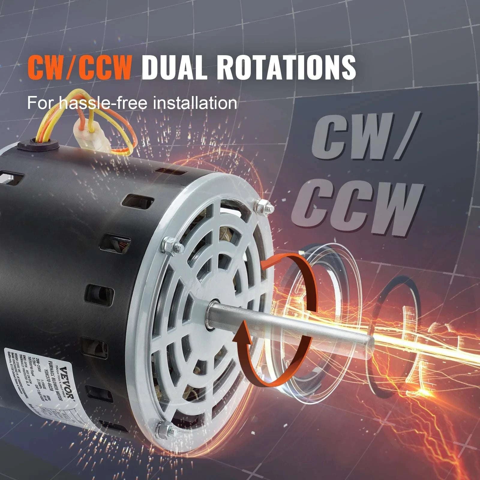 1/3HP Furnace Blower Motor 1075RPM 4-Speed 48 Frame Reversible-United States / 1 3HP 4 Speeds