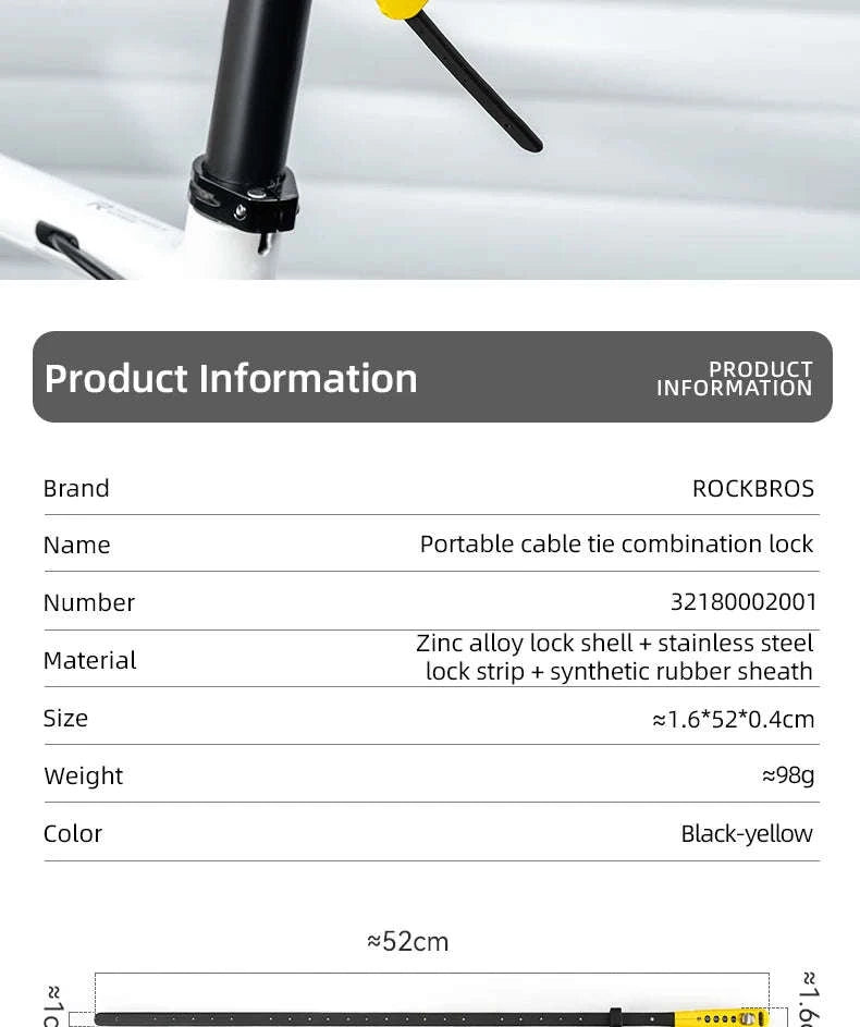 1.5m Cable Lock for Bikes, E-Bikes and Helmets-DL1006