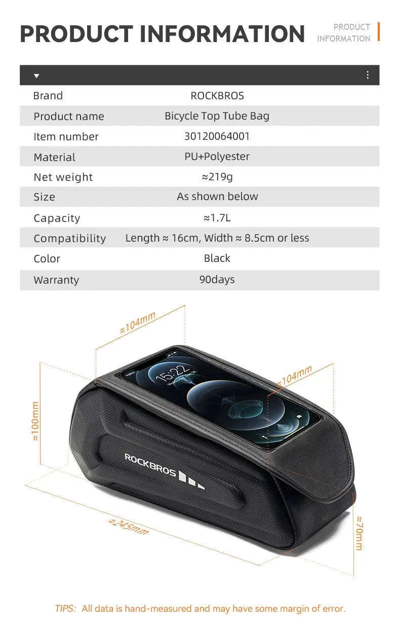 1.7L Waterproof Bike Frame Bag with Touchscreen-30120064001 / About 1.7L