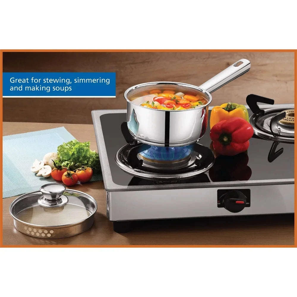 1 Qt Stainless Steel Saucepan with Straining Lid & Glass Cover-United States