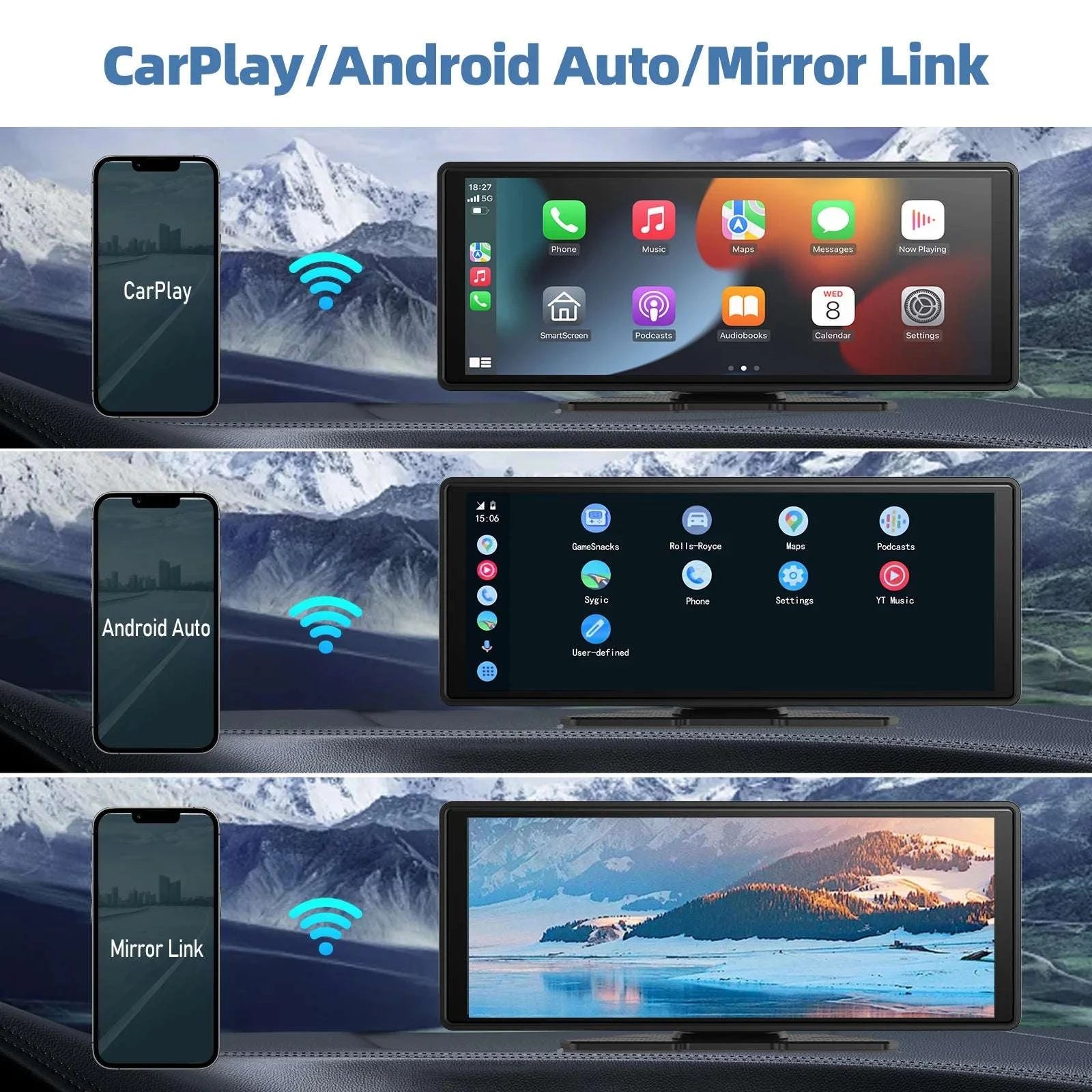 10.26" Wireless CarPlay & Android Auto Touchscreen with Backup Cam-10 with rear cam / United States