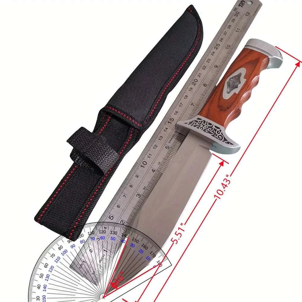 10.4" Fixed Blade Outdoor Knife with 9Cr18MoV Steel & Sheath-United States / Brown