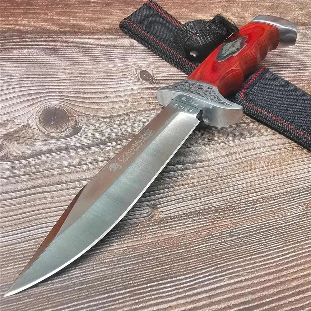 10.4" Fixed Blade Outdoor Knife with 9Cr18MoV Steel & Sheath-United States / Brown