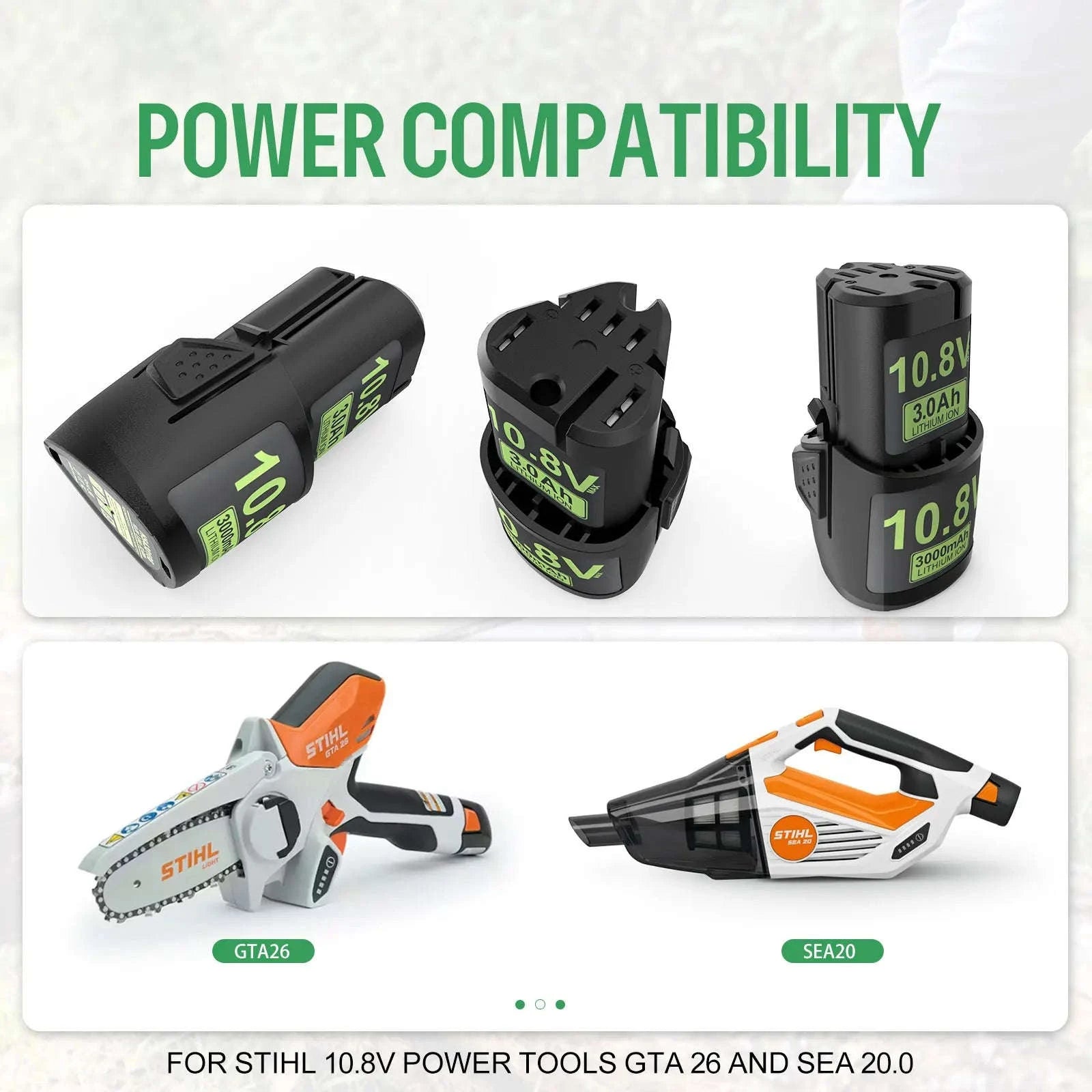 10.8V 3000mAh Battery for STIHL GTA 26, SEA 20, HSA 26, AS2 Tools-3pcs / United States