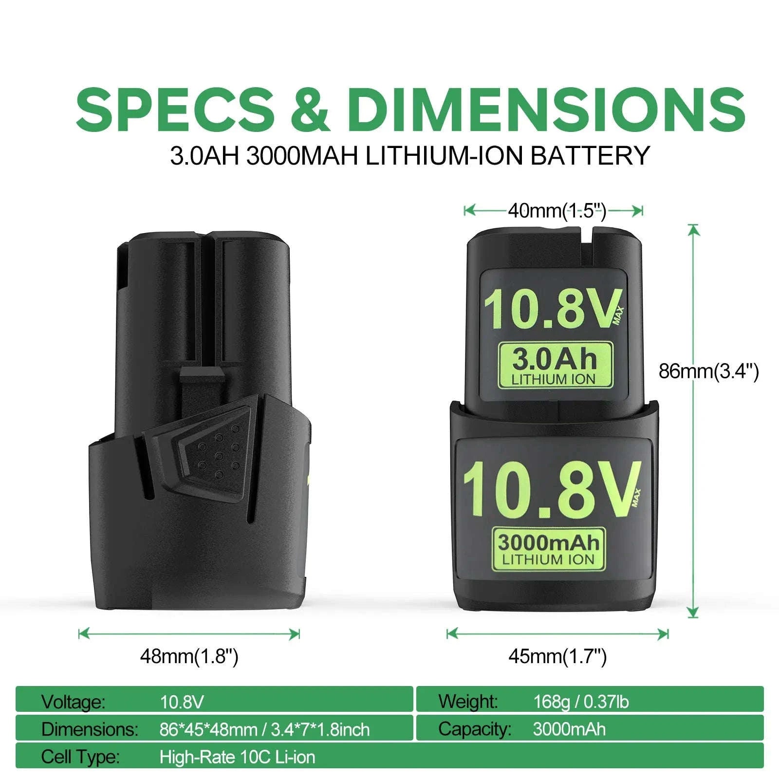 10.8V 3000mAh Battery for STIHL GTA 26, SEA 20, HSA 26, AS2 Tools-3pcs / United States