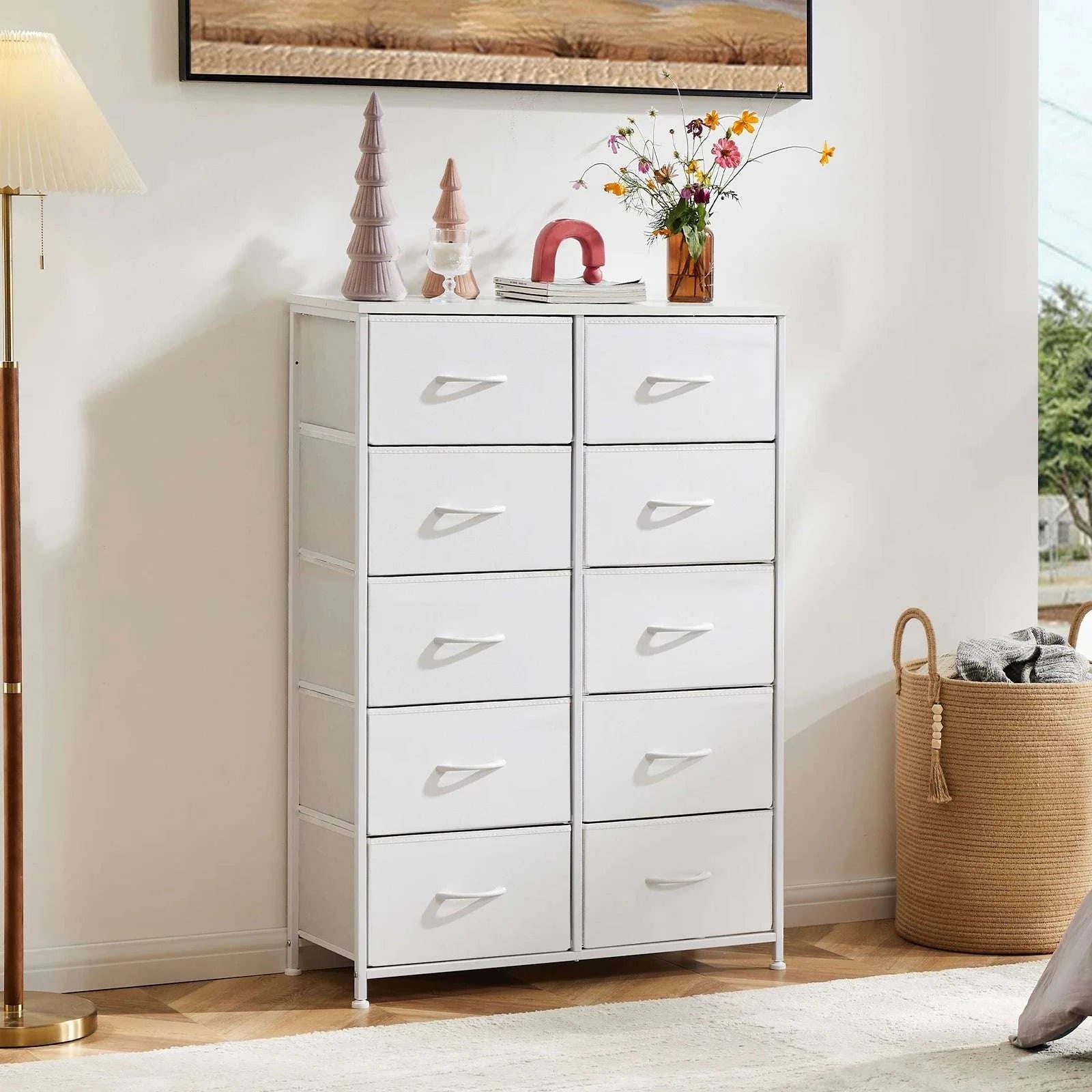10 Drawer Fabric Dresser Nightstand with Steel Frame Storage-GRAY / United States