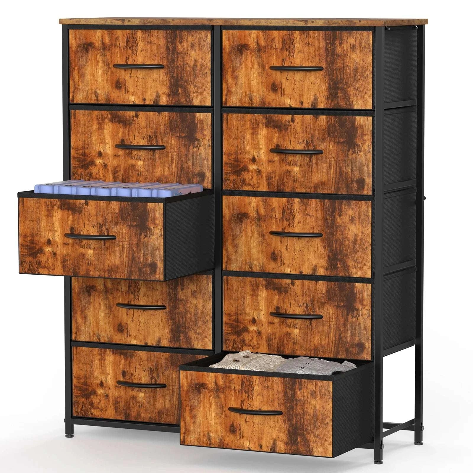 10-Drawer Fabric Dresser with Steel Frame Storage Organizer-Light Grey / United States