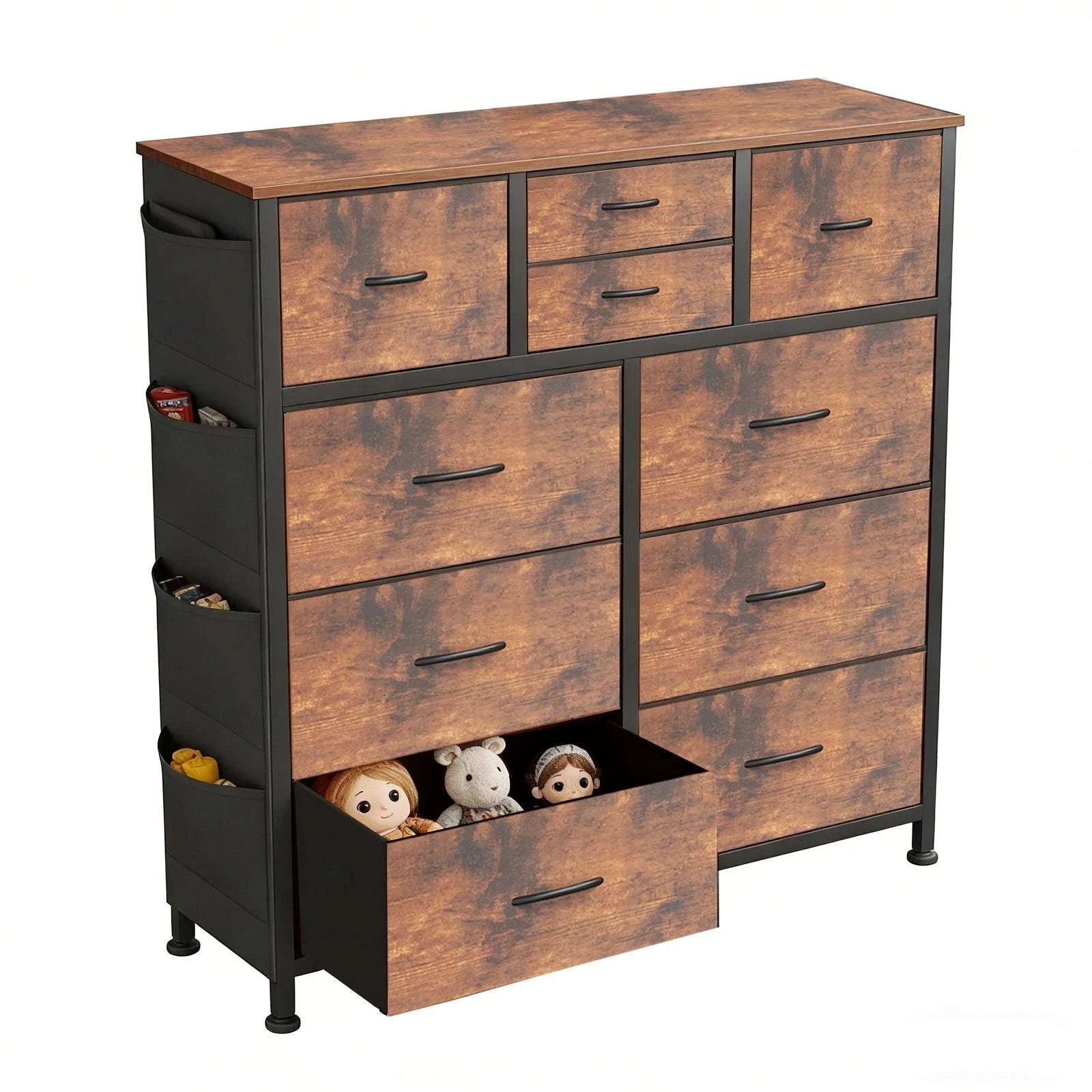 10-Drawer Fabric Storage Organizer Cabinet with Metal Frame-Rust / United States