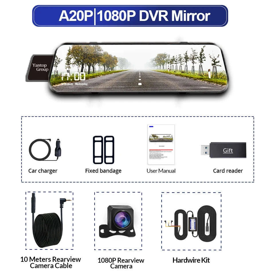 10" Dual 1080P HD Car DVR Touchscreen Mirror-A20P-6M RCC / None