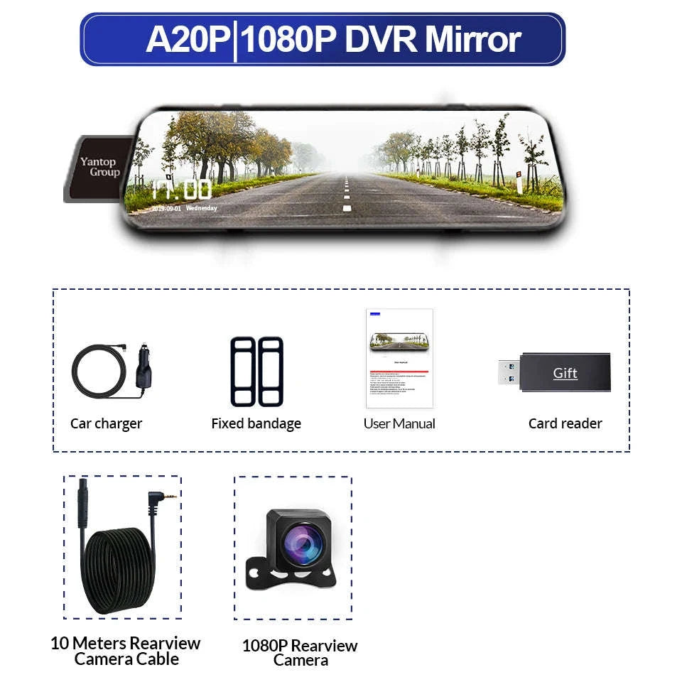 10" Dual 1080P HD Car DVR Touchscreen Mirror-A20P-6M RCC / None
