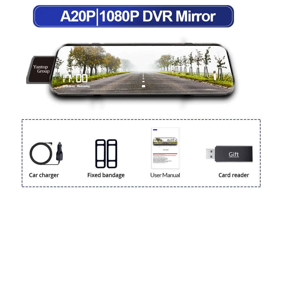 10" Dual 1080P HD Car DVR Touchscreen Mirror-A20P-6M RCC / None