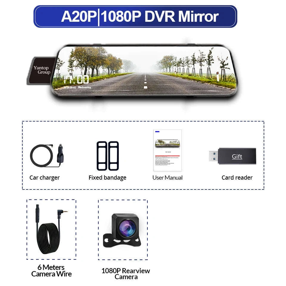 10" Dual 1080P HD Car DVR Touchscreen Mirror-A20P-6M RCC / None