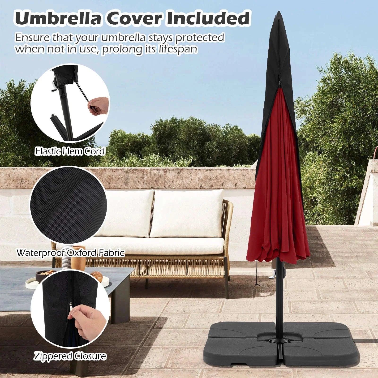 10 ft Offset Hanging Patio Umbrella with Cover-United States / Turquoise