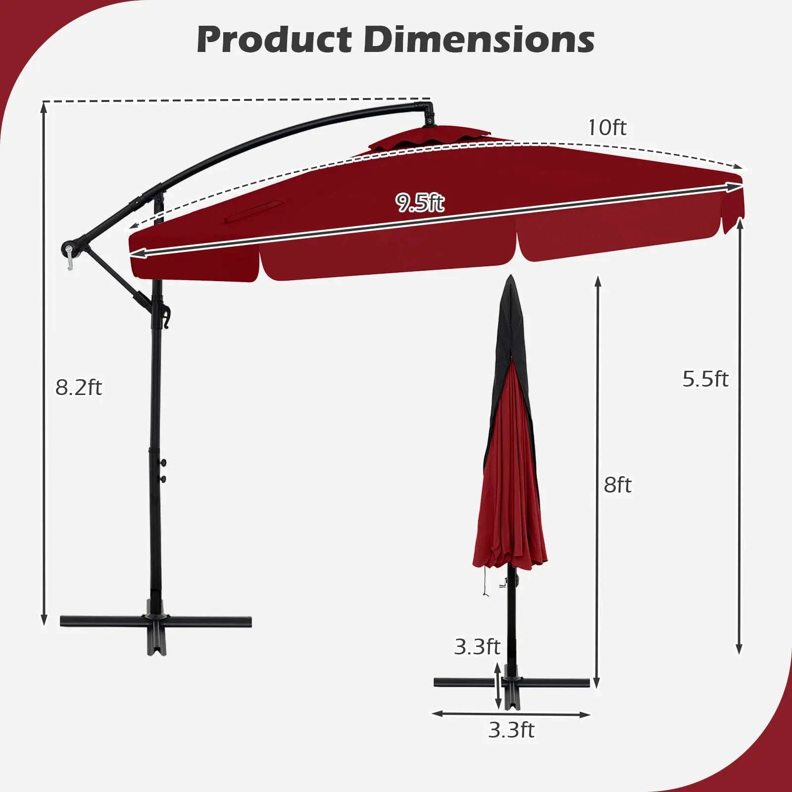 10 ft Offset Hanging Patio Umbrella with Cover-United States / Turquoise