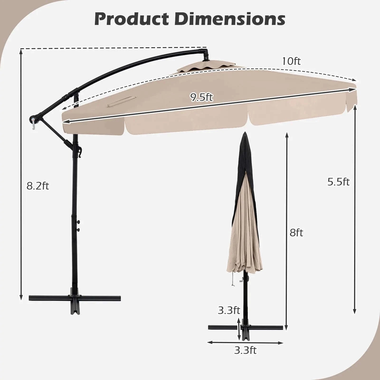 10 ft Offset Hanging Patio Umbrella with Cover-United States / Turquoise