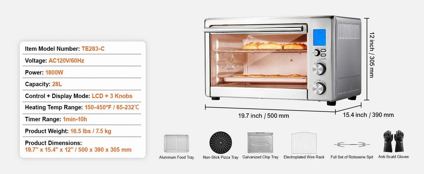 10-in-1 Convection Oven 28L Countertop Oven with Rotisserie-28L / United States