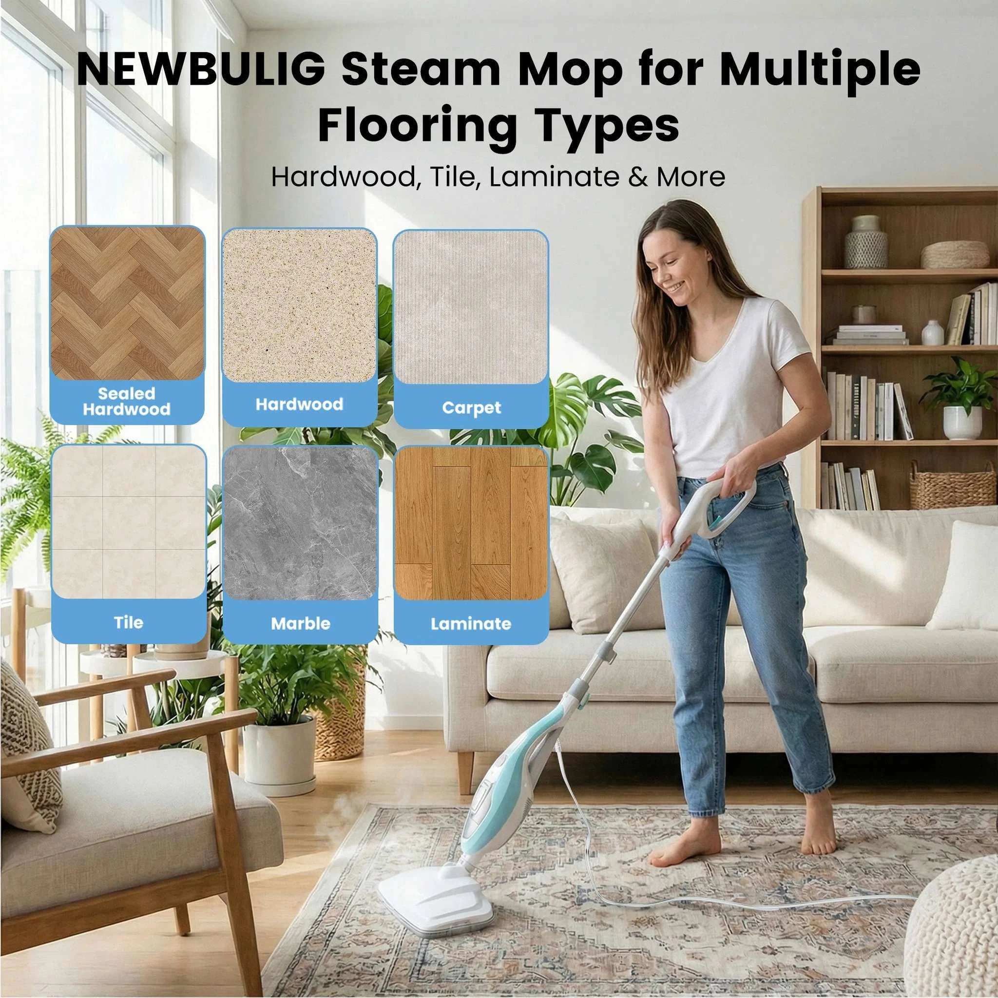 10-in-1 Steam Mop with Handheld Cleaner 1550W Multi-Surface Cleaning-WHITE / 120V / United States