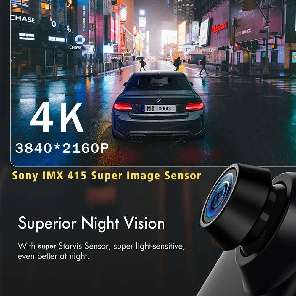 10-Inch 4K Dash Cam DVR with CarPlay & Android Auto-4K-6M 1080P-BL-GPS