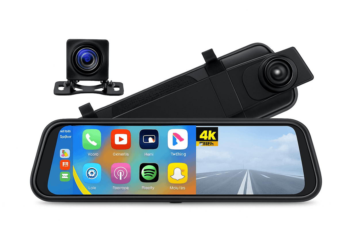 10-Inch 4K Dash Cam DVR with CarPlay & Android Auto-4K-6M 1080P-BL-GPS