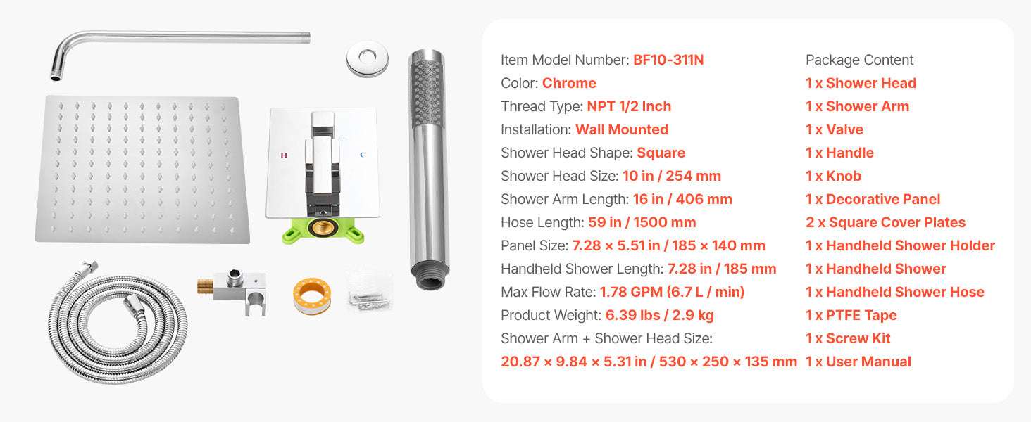 10-Inch Rainfall Shower System with Handheld Spray & Brass Valve-Matte Black 12Inch / United States
