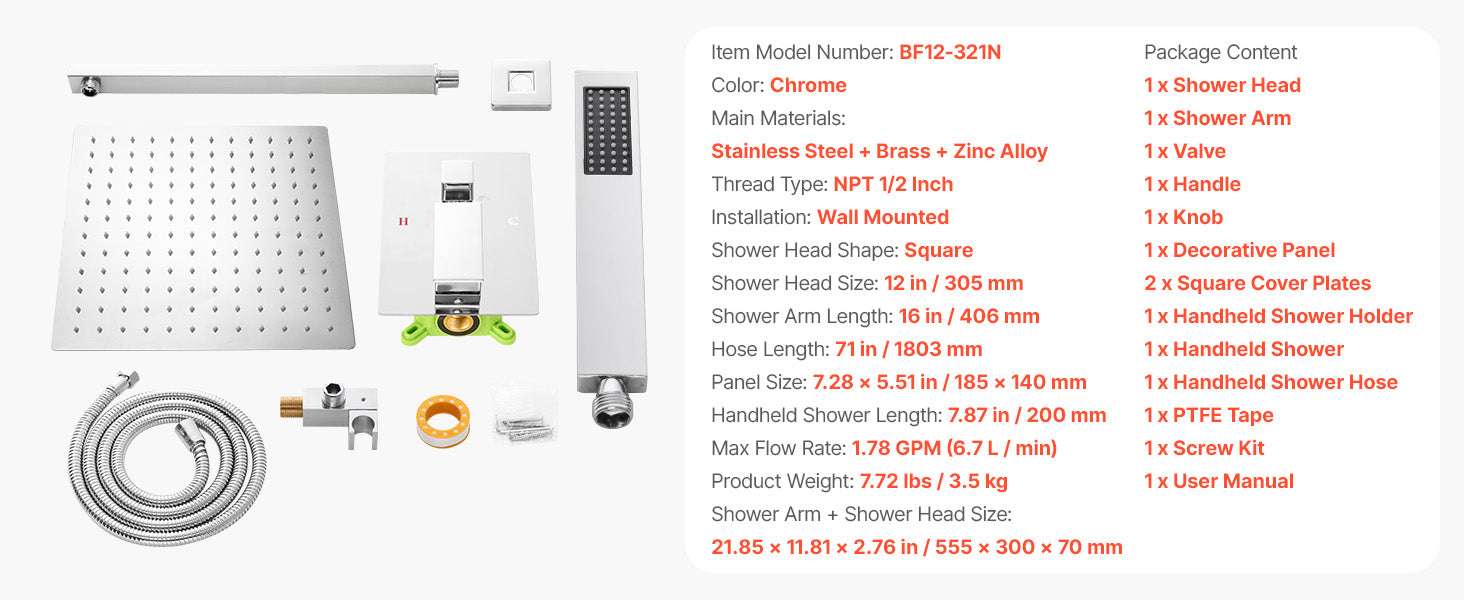 10-Inch Rainfall Shower System with Handheld Spray & Brass Valve-Matte Black 12Inch / United States