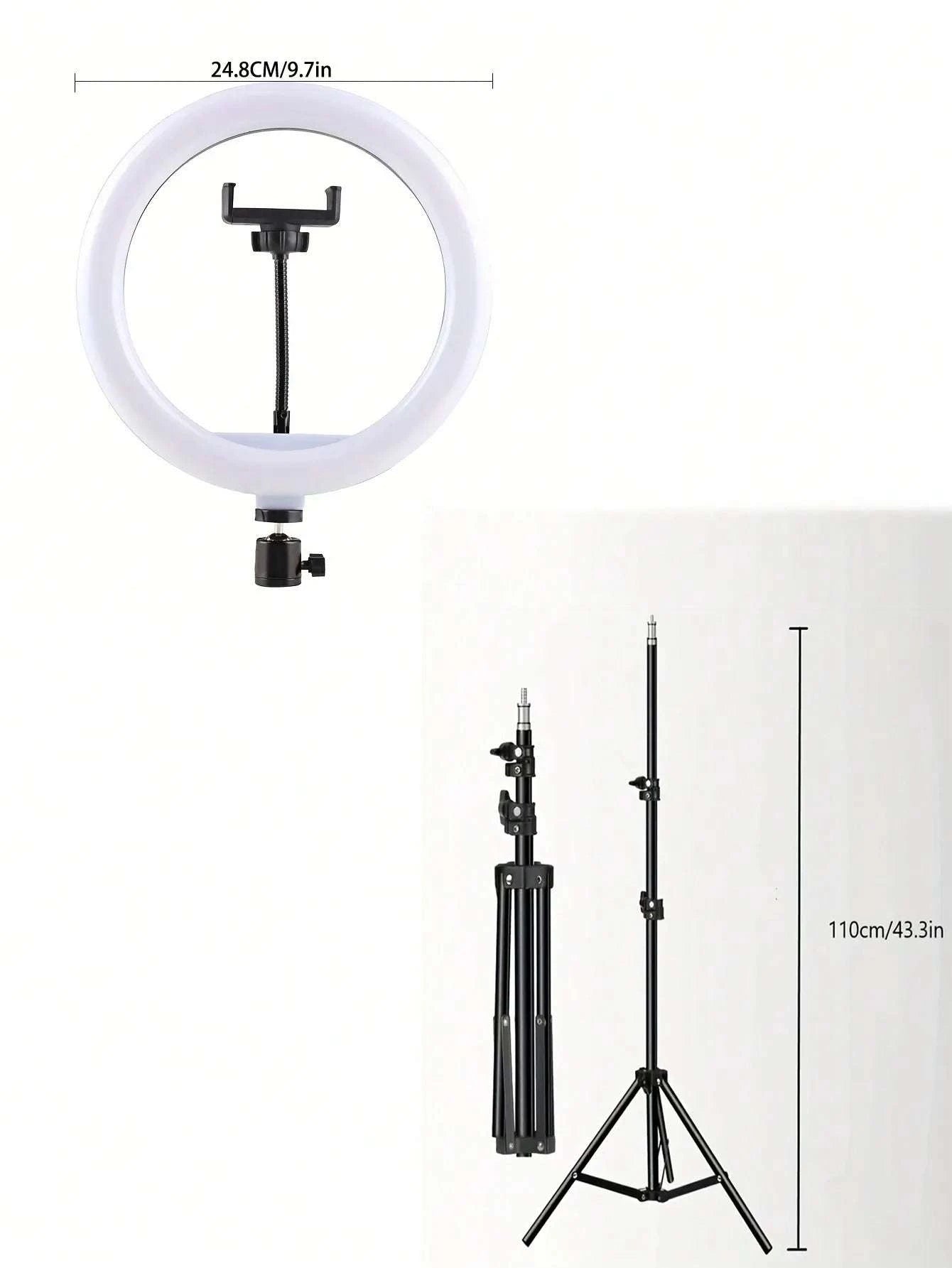 10-Inch Ring Light with 110cm Tripod Stand & Remote for Streaming-black