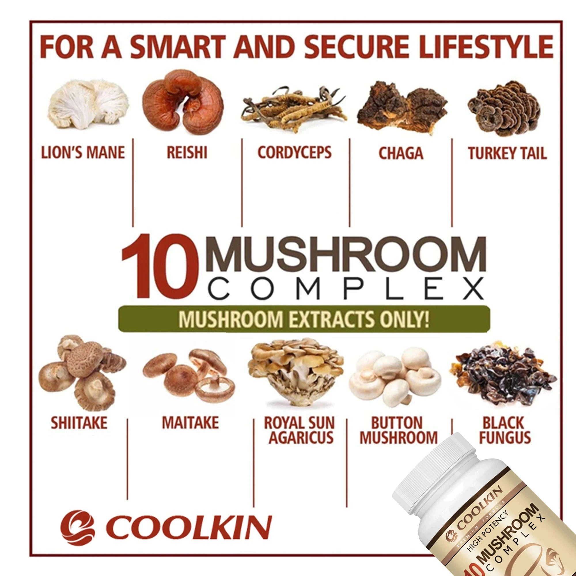 10 Mushroom Complex Mood & Cognitive Support Capsules-United States / 120 Capsules